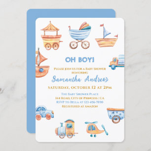 Oh Boy Toys Cute Baby Shower Invitation