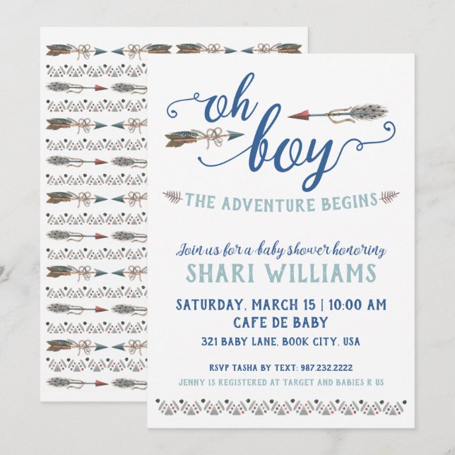 Oh Boy Tribal Baby Shower Invitation (Front/Back)