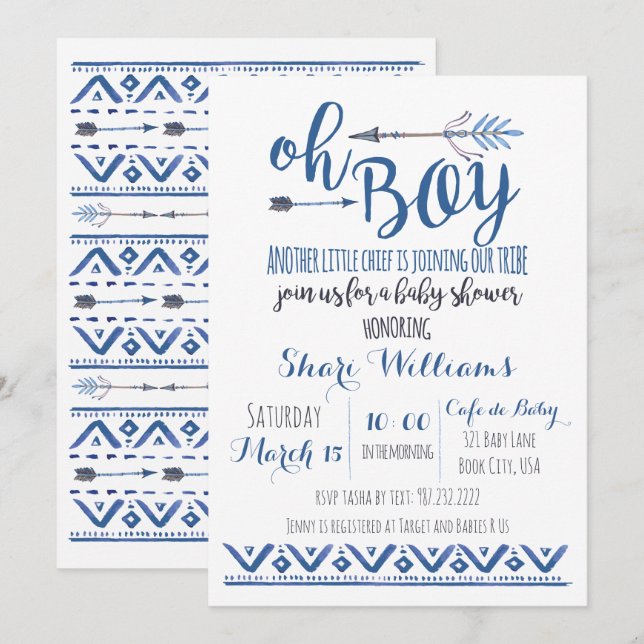 Oh Boy Tribal Baby Shower Invitation (Front/Back)