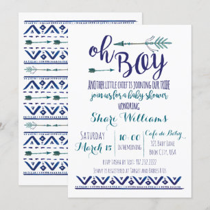 Oh Boy Tribal Baby Shower Invitation - TEAL CUSTOM