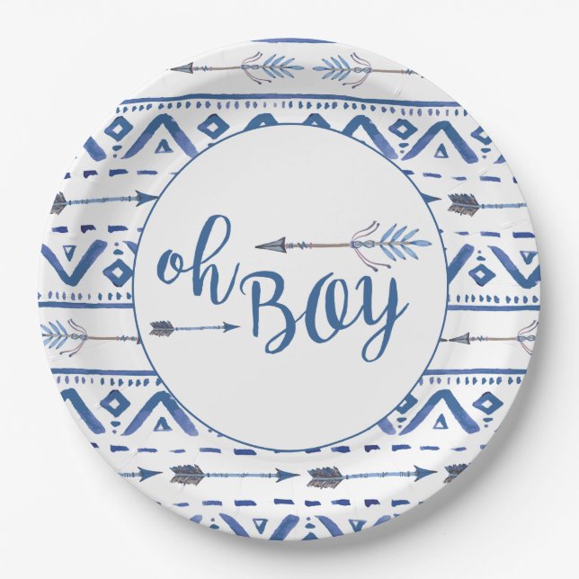 Oh Boy Tribal Baby Shower Paper Plate (Front)