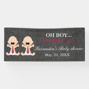 OH BOY! Twin Boys Moustache Baby Boys Shower Banner
