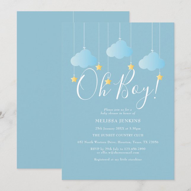 Oh Boy Twinkle Twinkle Baby Shower / Sprinkle Invitation (Front/Back)