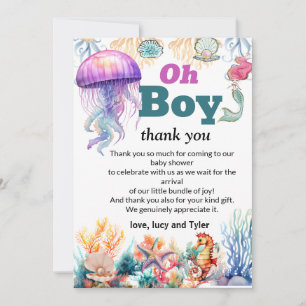 oh boy under the sea baby boy shower thank you card