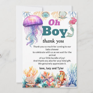 oh boy under the sea baby boy shower thank you card