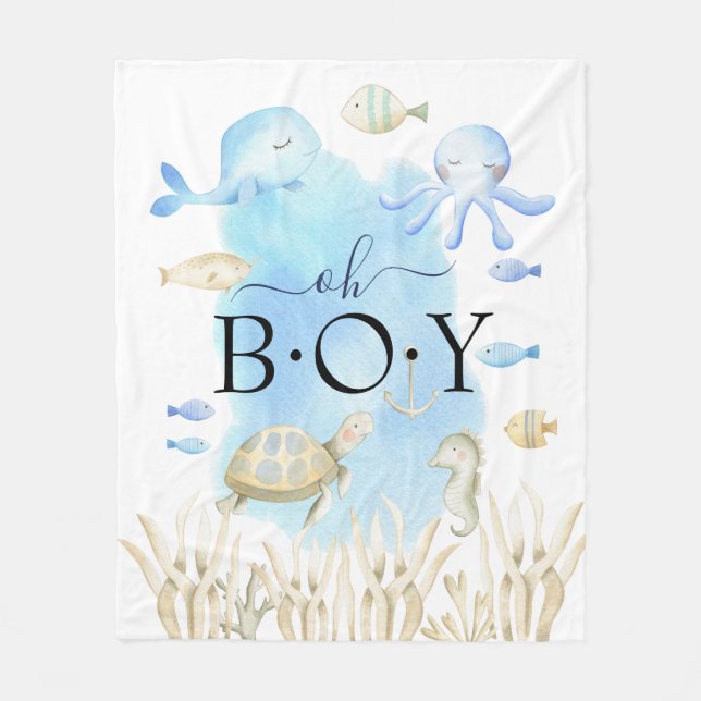 Oh Boy Under the Sea Baby Receiving Blanket (Front)