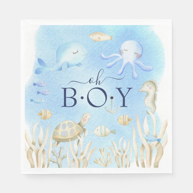Oh Boy Under the Sea Baby Shower Paper Napkins (Front)