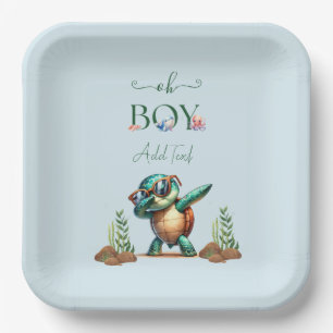 Oh Boy Under The Sea Turtle Baby Shower Paper Plate