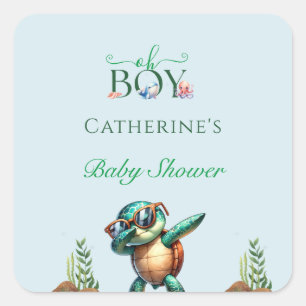 Oh Boy Under The Sea Turtle Baby Shower Square Sticker
