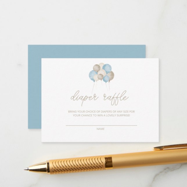 Oh Boy! Watercolor Balloon Diaper Raffle Card (Front/Back In Situ)