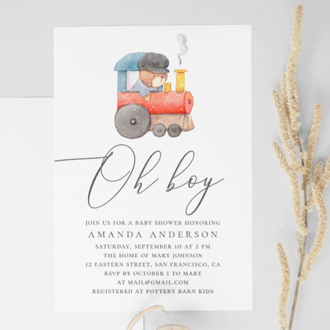 Oh boy. Watercolor cute Teddy bear baby shower Invitation (Creator Uploaded)