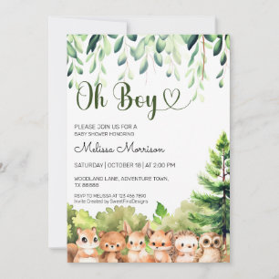 Oh Boy Watercolor Forest Baby Shower Invitation
