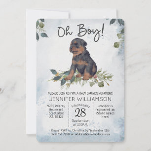 Oh Boy! Watercolor Puppy Dog Baby Shower Invitation