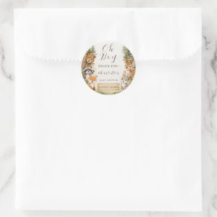 Oh Boy Watercolor Rustic Woodland Baby Shower Classic Round Sticker