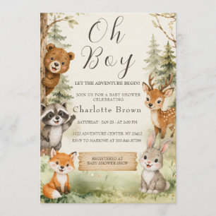 Oh Boy Watercolor Rustic Woodland Baby Shower Invitation