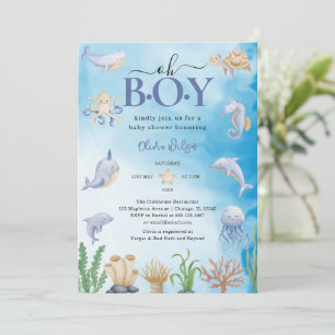Oh Boy Watercolor Under The Sea Baby Shower Invitation