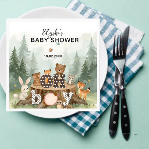 Oh Boy Watercolor Woodland Animals Baby Shower Napkin