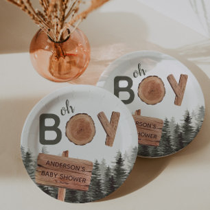 Oh Boy - Watercolor Woodland Baby Shower  Paper Plate
