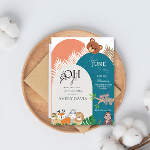 Oh Boy Watercolor Woodland Bear Baby Shower Invitation