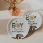 Oh Boy Watercolor Woodland Bear Baby Shower  Paper Plate<br><div class="desc">Watercolor woodland,  bear - BOY- baby shower paper plates. Customisable!</div>