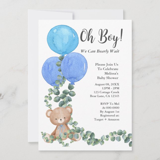 Oh Boy We Can Bearly Wait Baby Shower Invitation (Front)