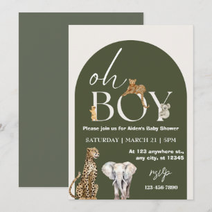 Oh Boy Wild One Animals Boy Baby Shower Invitation