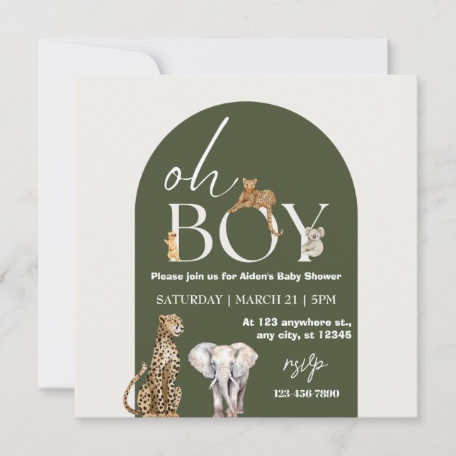 Oh Boy Wild One Animals Boy Baby Shower Invitation (Front)