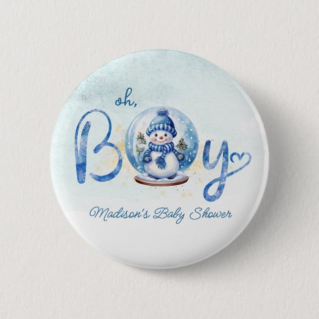Oh Boy Winter Theme Baby Shower Button (Front)