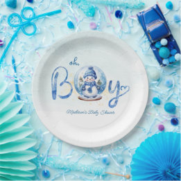 Oh Boy Winter Theme Baby Shower Paper Plate