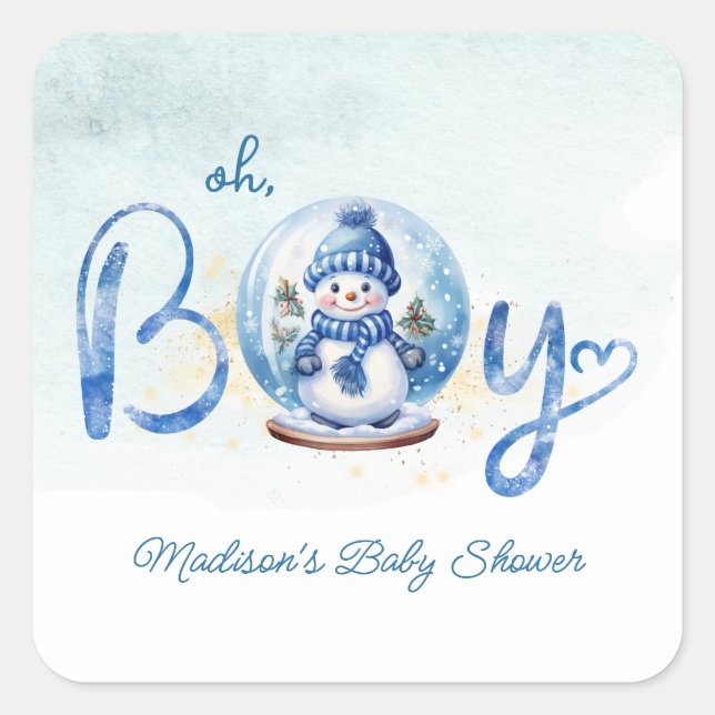 Oh Boy Winter Theme Baby Shower Square Sticker (Front)