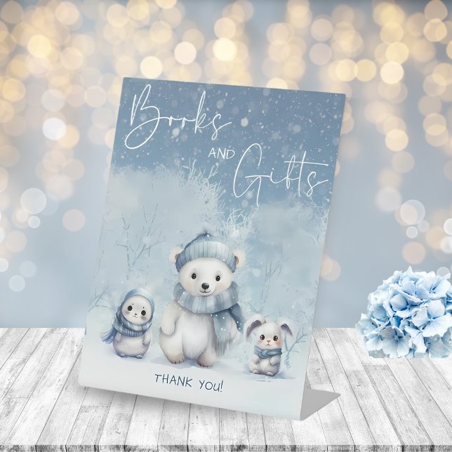 Oh Boy Winter Woodland Baby Shower Books and Gifts Pedestal Sign (Creator Uploaded)