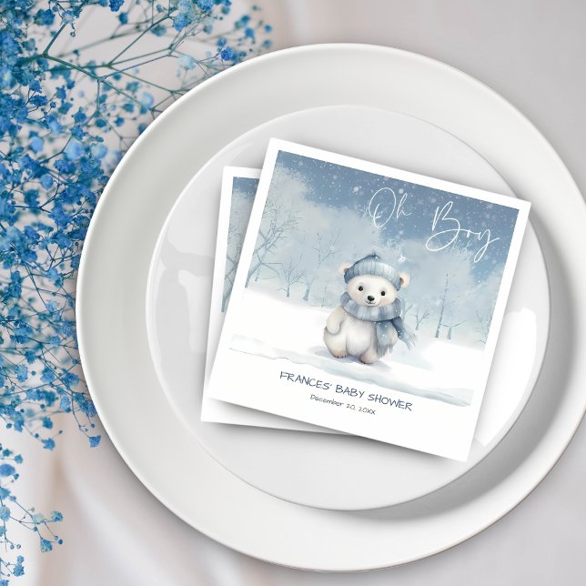 Oh Boy Winter | Woodland Baby Shower Editable Napkin (Creator Uploaded)