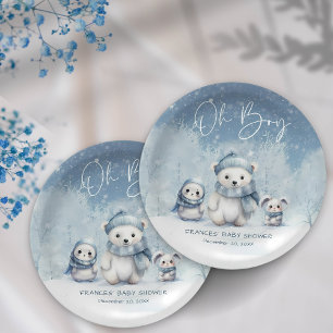 Oh Boy Winter   Woodland Baby Shower Paper Plate