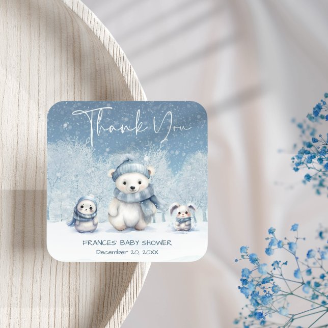 Oh Boy Winter | Woodland Baby Shower Square Sticker (Creator Uploaded)