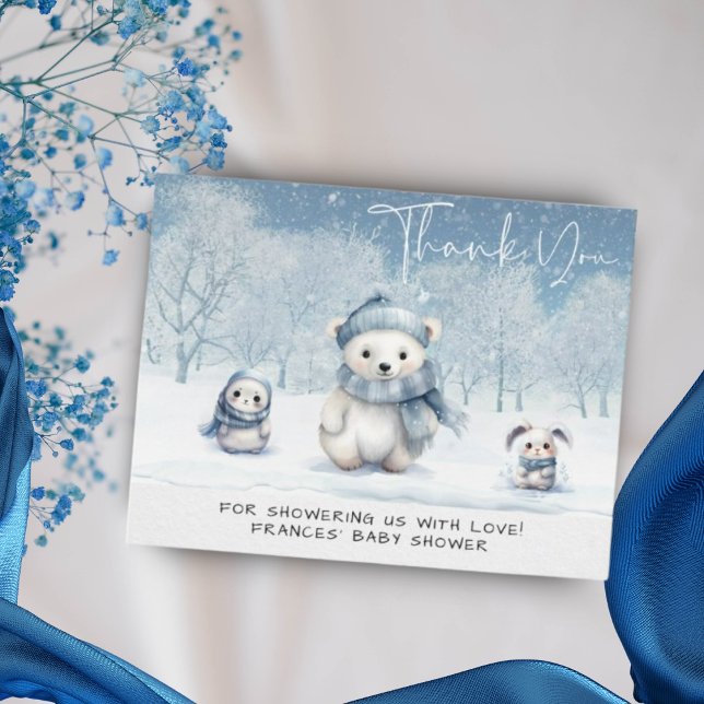 Oh Boy Winter | Woodland Baby Shower  Thank You Card (Creator Uploaded)