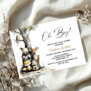 Oh Boy Woodland Animals Baby Shower Invitation