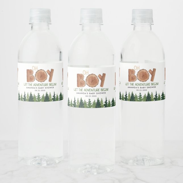 Oh Boy Woodland Baby Shower  Water Bottle Label (Bottles)