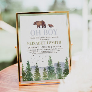 Oh Boy Woodland Bear Baby Shower Invitation