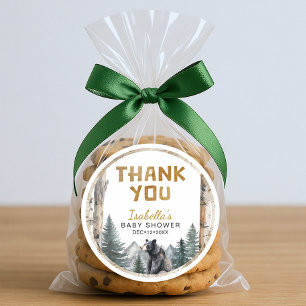 Oh Boy Woodland Bear   Baby Shower Thank You  Classic Round Sticker