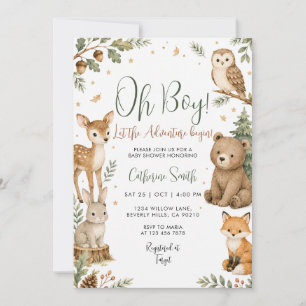 Oh Boy Woodland Lets Adventure Baby Shower Animals Invitation