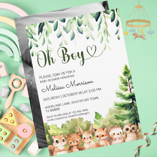 Oh Boy Woodland Photo Boy Baby Shower Invitation