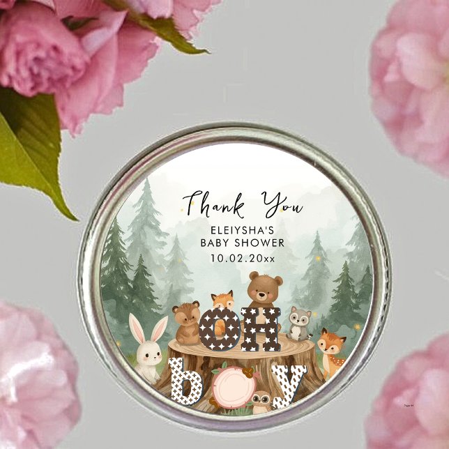 Oh Boy Woodland Safari Animals Thank You  Classic Round Sticker (Creator Uploaded)