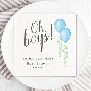 Oh Boys Blue Balloon Twin Boys Baby Shower Napkin