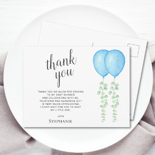 Oh Boys Blue Balloons Twins Baby Shower Thank You Postcard