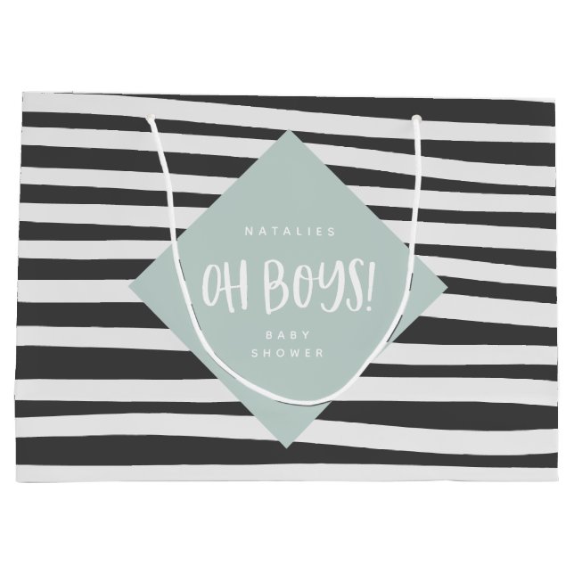 Oh boys! Twin baby boy thank you gift party Large Gift Bag (Back)
