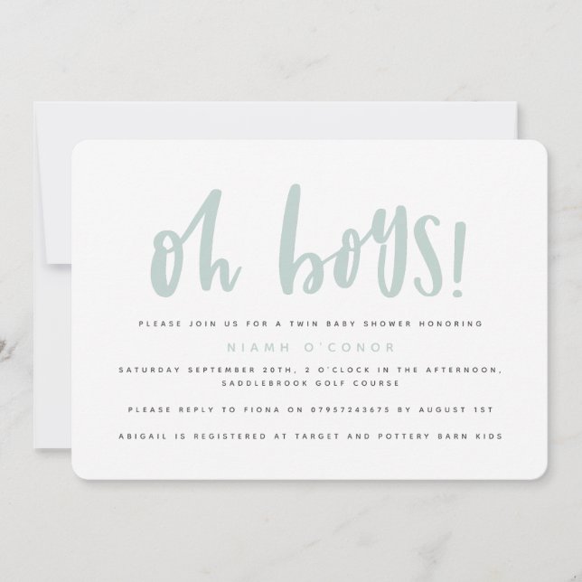 Oh boys twin baby shower invitation (Front)