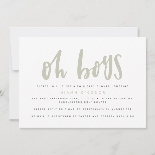 Oh boys twin baby shower invitation (Front)