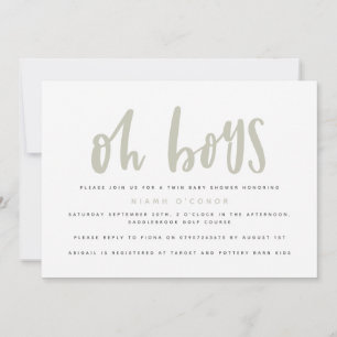 Oh boys twin baby shower invitation