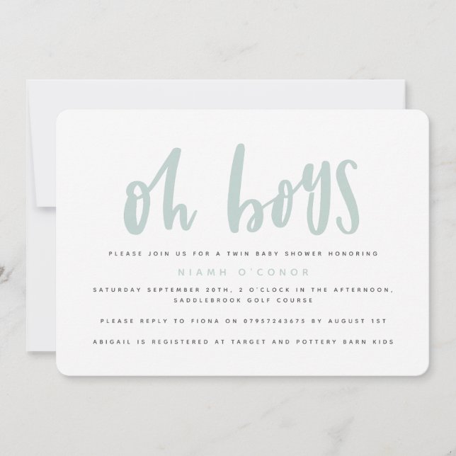 Oh boys twin baby shower invitation (Front)