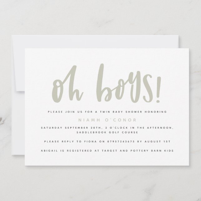 Oh boys twin baby shower invitation (Front)